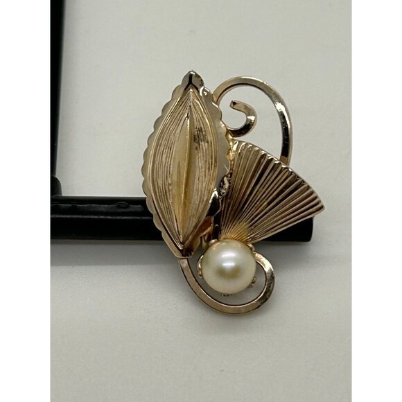 Vintage Loran Sim Faux Pearl Leaf Design Screw Back Earrings 1/20 12k Gold Fille - Picture 7 of 8